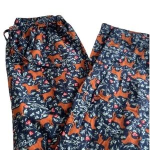 LL Bean M Petite Dog Print Pajama Lounge Pants Blue Drawstring Flannel Brand New